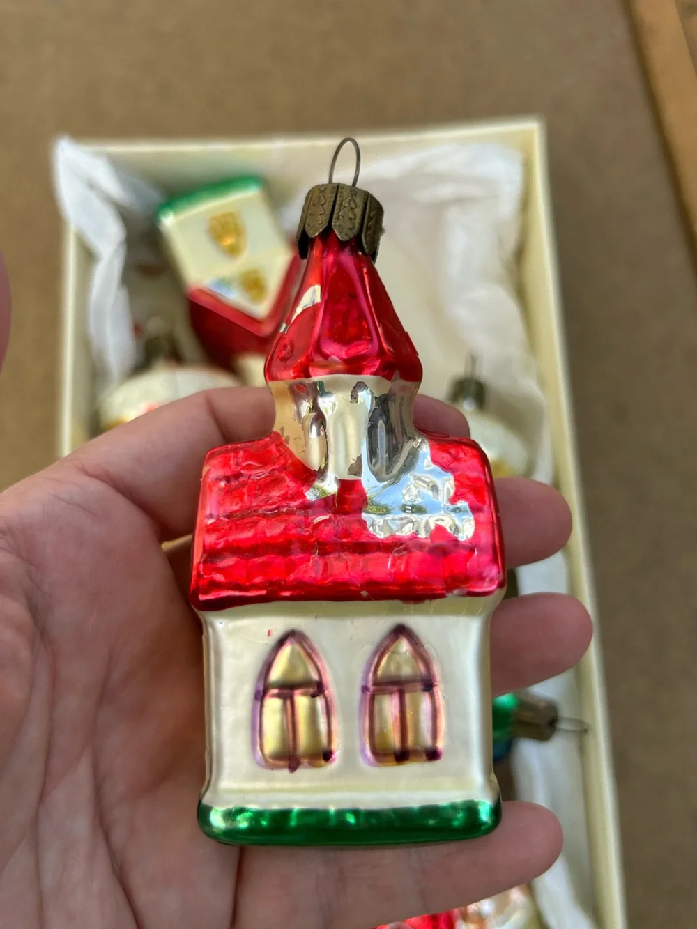 Vintage Ornaments Glass Holiday Train Drum Church Christmas Tree Lot of 8